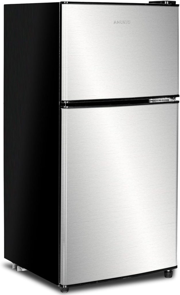 Anukis Compact Refrigerator 3.5 Cu Ft 2 Door Mini Fridge with Freezer for Apartment, Dorm, Office, Family, Basement, Garage - Silver