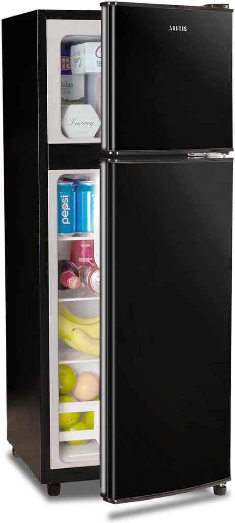 Anukis Compact Refrigerator 4.0 Cu Ft 2 Door Mini Fridge with Freezer for Apartment, Dorm, Office, Family, Basement, Garage - Black