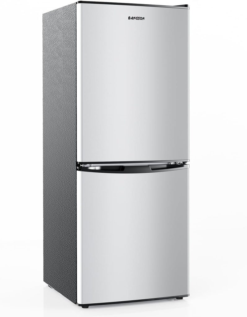 BANGSON Small Refrigerator with Freezer, 4.0 Cu.Ft, Small Fridge with Freezer, 2 Door, Compact Refrigerator with Bottom Freezer for Apartment Bedroom Dorm and Office, Silver