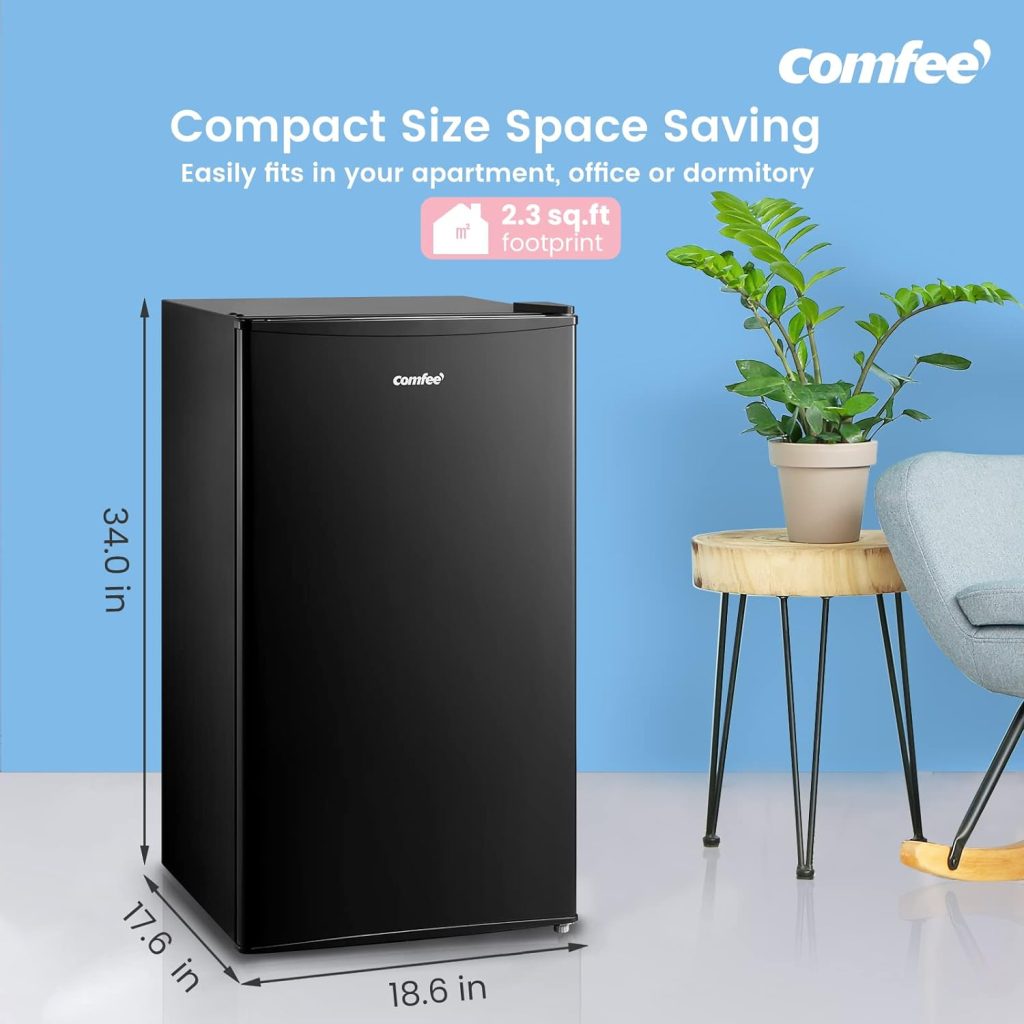 COMFEE CRM33S3ABB 3.3 CuFt mini fridge Singel Door small Fridge for Bedroom Office Garage Studio Dorm, mini Refrigerator Black