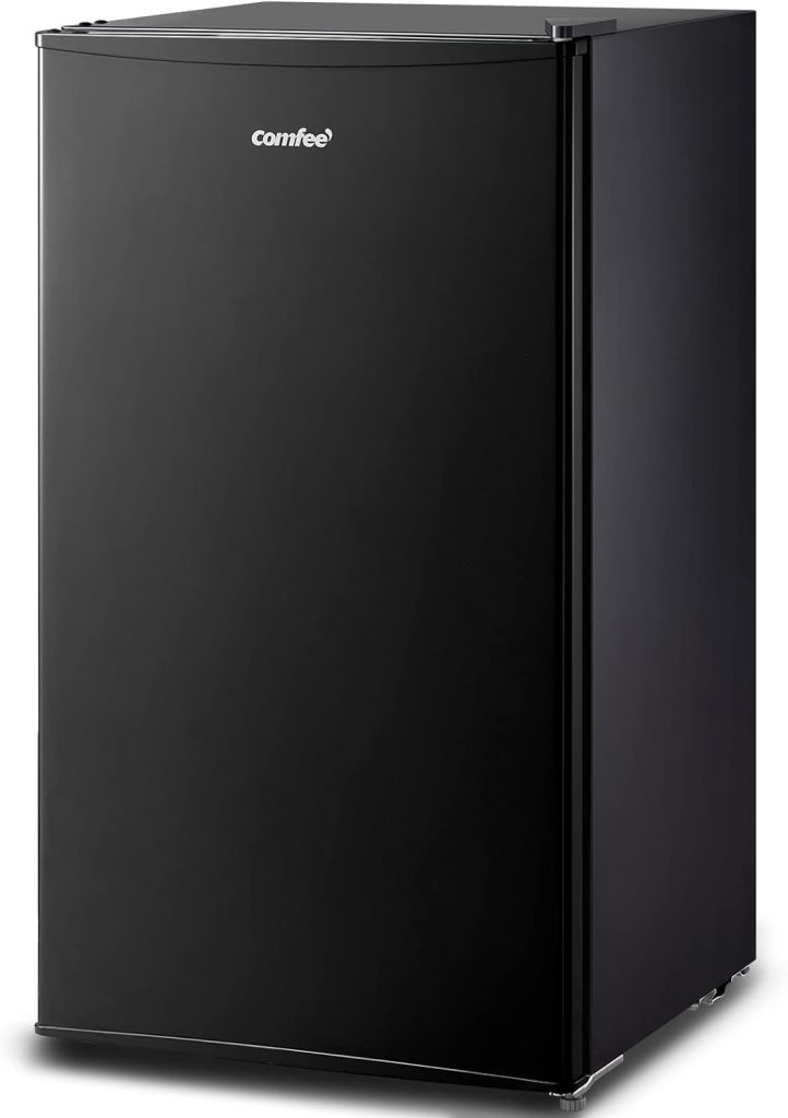 COMFEE CRM33S3ABB 3.3 CuFt mini fridge Singel Door small Fridge for Bedroom Office Garage Studio Dorm, mini Refrigerator Black