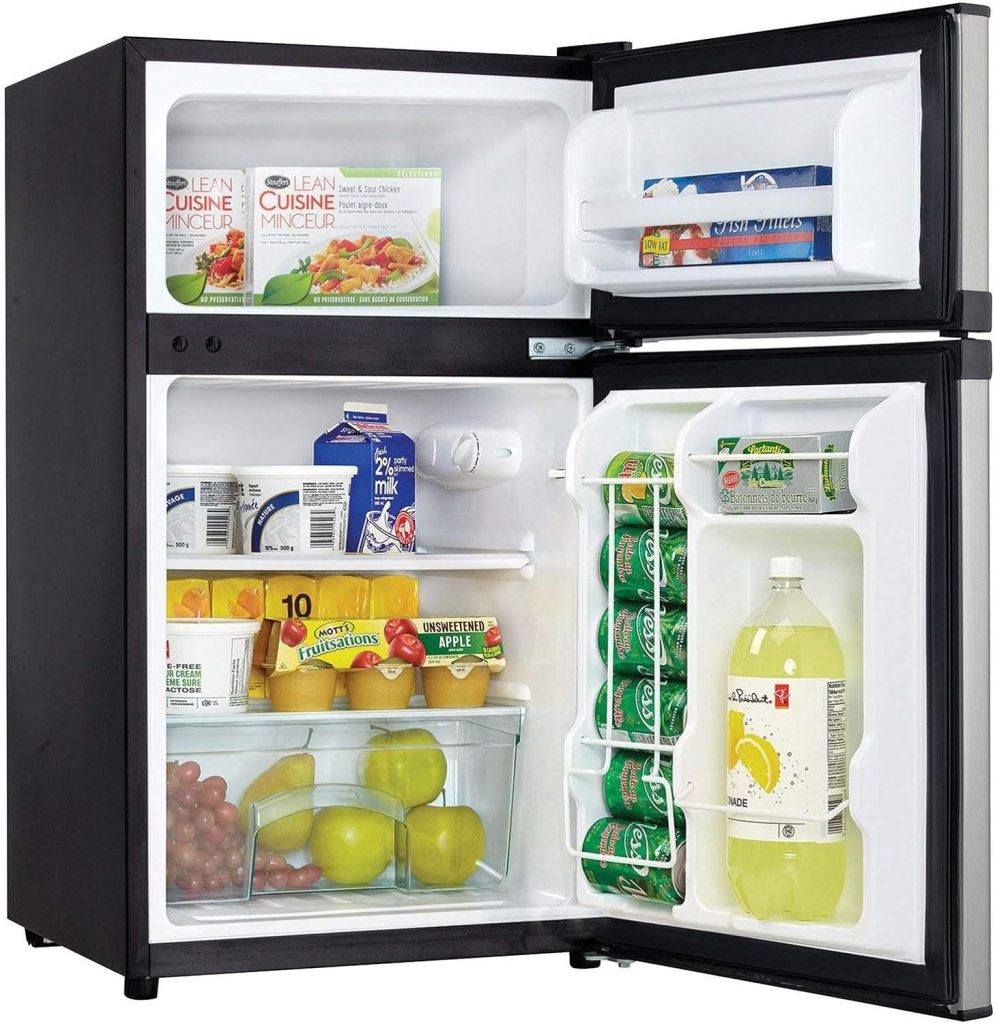 Danby Designer DCR031B1BSLDD 3.1 Cu.Ft. Compact Refrigerator with Freezer, E-Star Rated Mini Fridge for Bedroom, Living Room, Kitchen, or Office, Stainless Steel