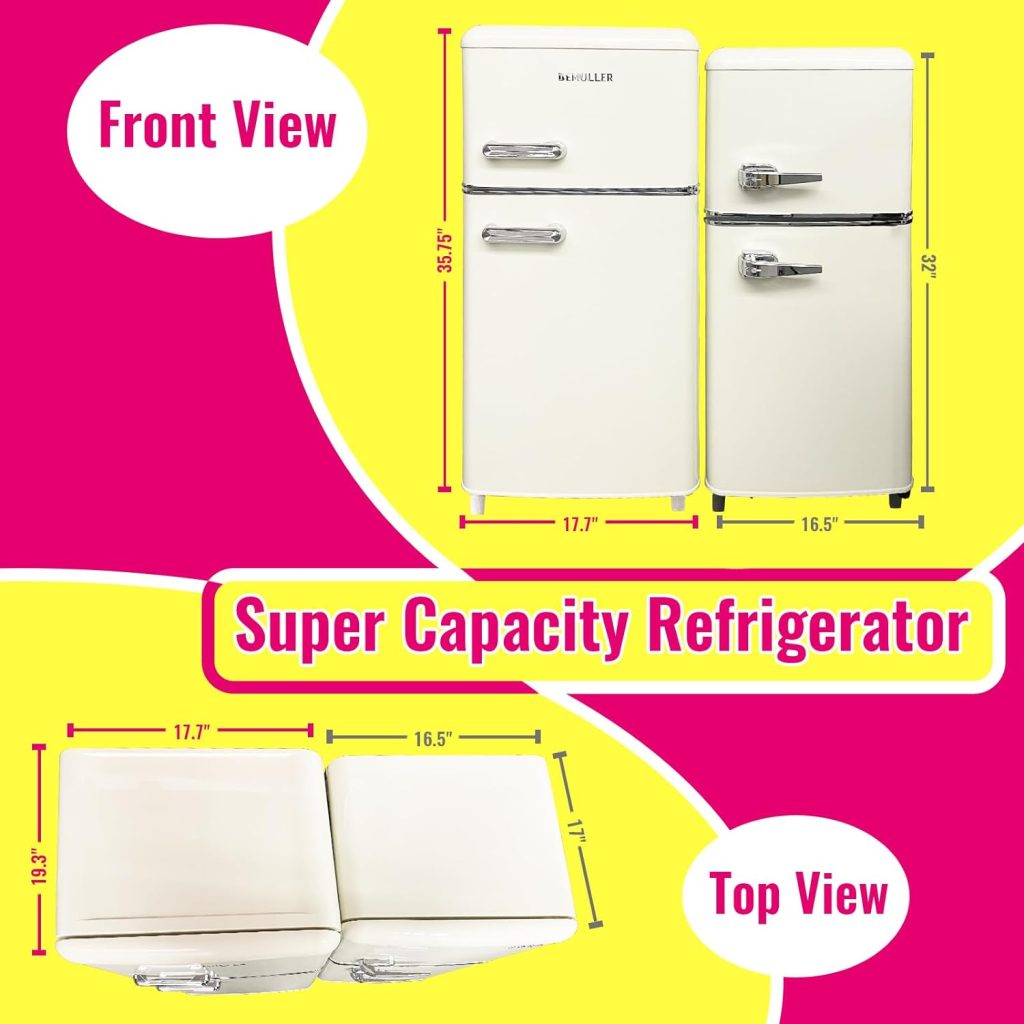 DEMULLER Retro Mini Fridge 3.5 Cu.ft Refrigerator with Top Freezer Compact Fridge Apartment Size Refrigerator Dual Door Fridge with Handles Small Refrigerator for Home Office Dorm