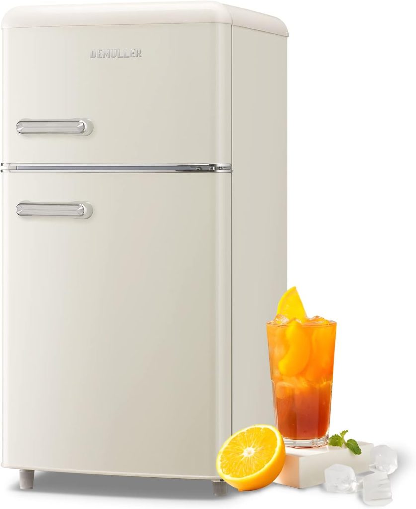 DEMULLER Retro Mini Fridge 3.5 Cu.ft Refrigerator with Top Freezer Compact Fridge Apartment Size Refrigerator Dual Door Fridge with Handles Small Refrigerator for Home Office Dorm