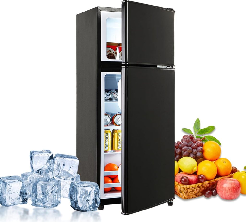 Kazigak Compact Refrigerator Double Door Mini Fridge with Freezer, 3.5 CU FT Mini Refrigerator with 7 Level Adjustable Thermostat for Office, Dorm, Apartment, Black