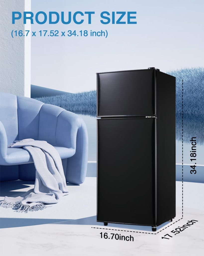 Kazigak Compact Refrigerator Double Door Mini Fridge with Freezer, 3.5 CU FT Mini Refrigerator with 7 Level Adjustable Thermostat for Office, Dorm, Apartment, Black