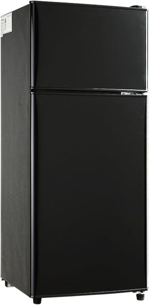 Kazigak Compact Refrigerator Double Door Mini Fridge with Freezer, 3.5 CU FT Mini Refrigerator with 7 Level Adjustable Thermostat for Office, Dorm, Apartment, Black