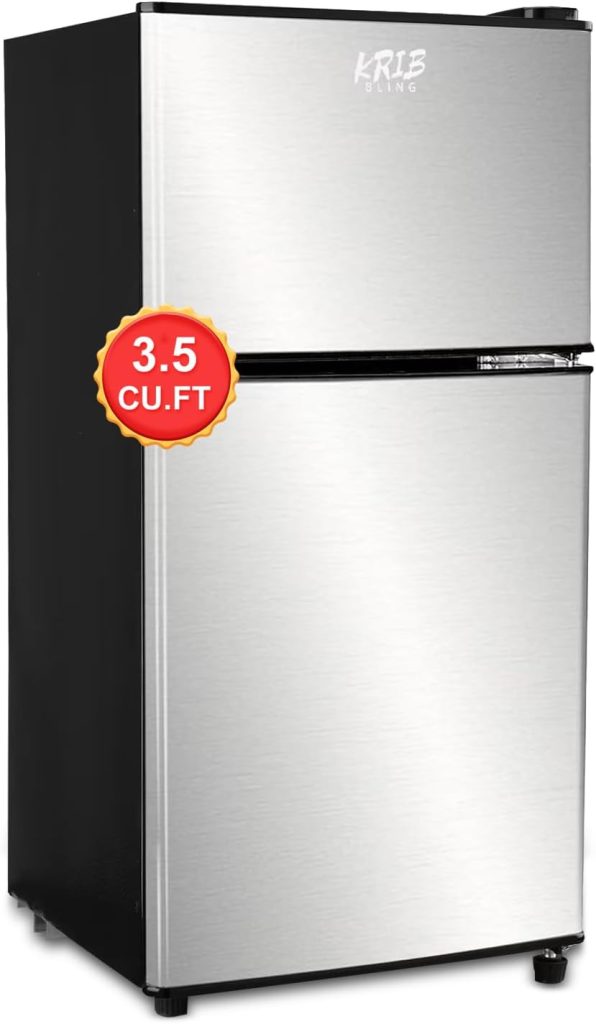 KRIB BLING 3.5 Cu.Ft Compact Refrigerator Mini Fridge with Freezer,7 Level Adjustable Thermostat Removable Shelves Small Refrigerator for Office Dorm Apartment Black