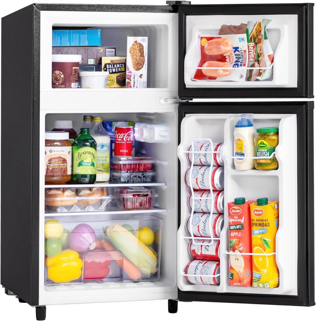 Manastin 3.5 Cu.Ft Mini Fridge with Freezer, 2 Door Small Refrigerator, 7 Level Adjustable Thermostat, Compact Fridge for Living Room, Office, Kitchen and Apartment(Black)