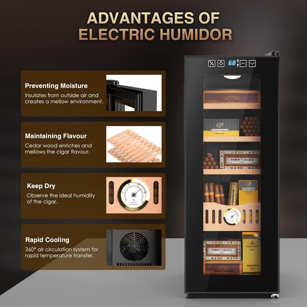 TUATNUT 36L Electric Cooler Cabinet for Bar  Home, Made with Spanish Cedar Wood Shelves  Drawer with Hygrometer, LED Touch Screen, Cooling Function, Quiet Operation, Mens Gifts (Only Cooling)
