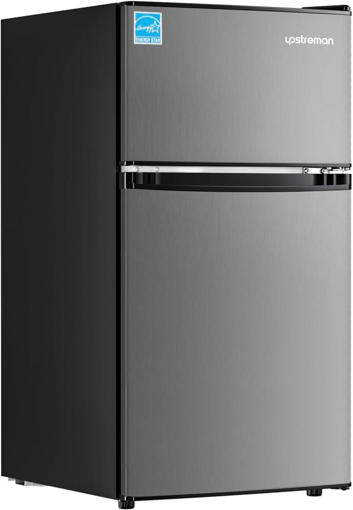 Upstreman 3.1 Cu.Ft Mini Fridge with Freezer, Double Door Mini Fridge, Adjustable Thermostat, Mini Refrigerator for Dorm, Office, Bedroom, Black